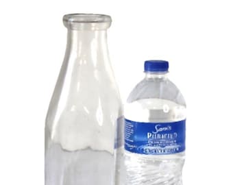 Quart Clear Milk Bottle,Quart Clear Milk Jug,Quart Clear Glass Milk Bottle,1950's Farmhouse Kitchen,Country Decor,Square Milk Bottle,Bottle