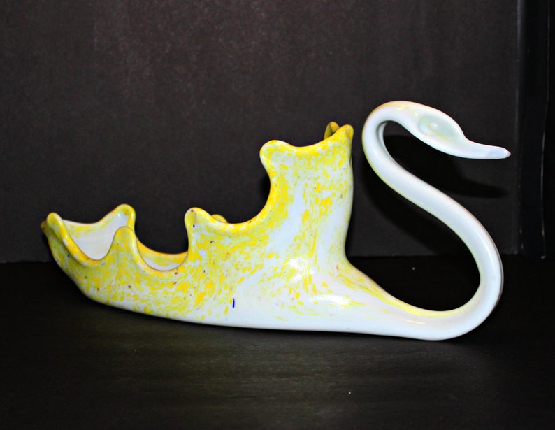 Hand Blown Glass Swan,Glass Swan Planter,Murano Glass Swan,Art Glass Swan Dish,Swung Glass Swan Dish,Murano Swan Planter,Murano Swan Planter