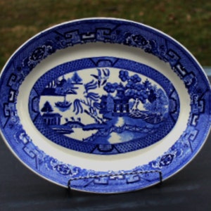 13&quot; Homer Laughlin Willow Platter,Homer Laughlin China Blue Willow,Blue Willow China Platter,Homer Laughlin Blue Willow China Oval Platter