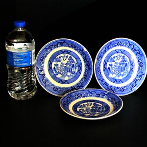 3 Blue Willow Laughlin Saucers,Blue Willow Laughlin Saucers,Homer Laughlin Willow Small Plates,Homer Laughlin Willow Plates,Homer Laughlin