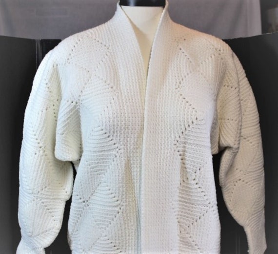 White Crochet Cardigan,White Crochet Block Cardig… - image 1