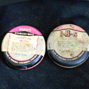 2 Old Salve Tin, Blair IBS Tin,Blairs Vaporizing Tin,Antique Salve Tins,Apothecary Old Tins,Blair Tins,Medicine Salve Tin,Old Medicine Tin