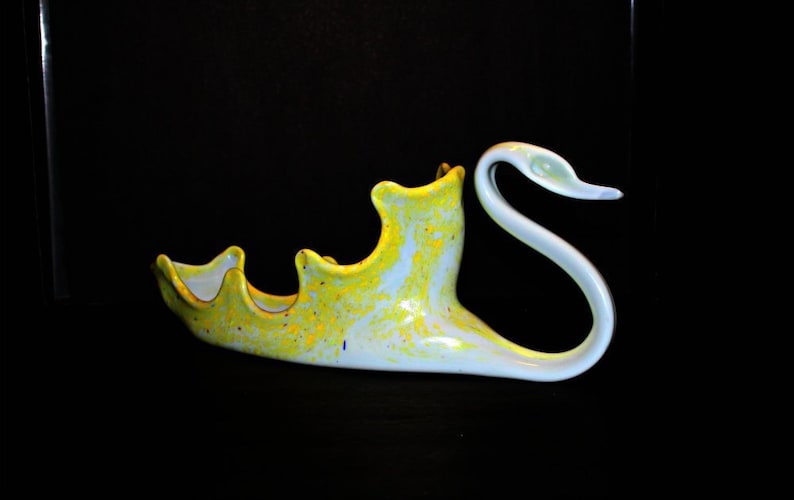 Hand Blown Glass Swan,Glass Swan Planter,Murano Glass Swan,Art Glass Swan Dish,Swung Glass Swan Dish,Murano Swan Planter,Murano Swan Planter