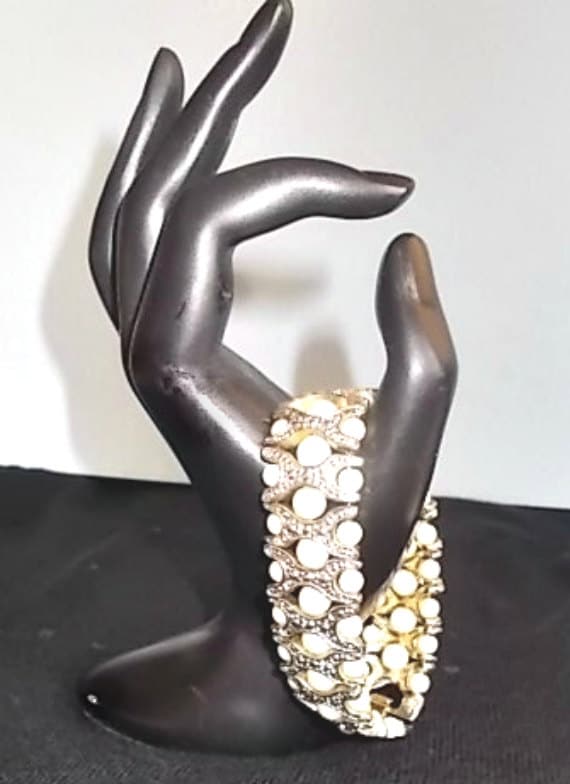 Vintage Pearl Gold Silver Bracelet, Pearl Silver … - image 5