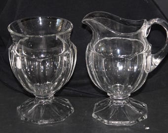 Rare Colonial Pitcher and Goblet,1896 Glass,Scalloped Panel Pitcher,Pitcher and Creamer,Crystal Glass,Syrup Pitcher,1896 Pitcher and Goblet
