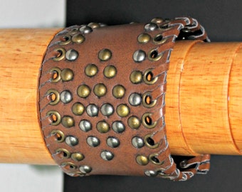 Brown Recycled Faux Leather Wrist Band,Brown Recycled Wrist Band,Recycled Stud Wrist Band,Brown Recycle Unisex Wrist Band,Unisex Wrist Band