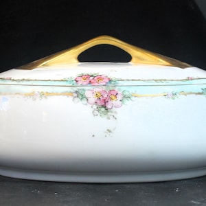 MZ Altrohlau CMR Czechoslovakia Bone China,Bone China,Czechoslovakia China,Covered Vegetable Dish,Czechoslovakia Dishes,Hand Painted Dishes