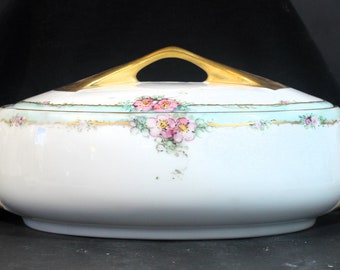 MZ Altrohlau CMR Czechoslovakia Bone China,Bone China,Czechoslovakia China,Covered Vegetable Dish,Czechoslovakia Dishes,Hand Painted Dishes