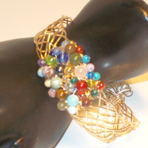 Braided Wire Bracelet, Bead Multi Color Wrap Bracelet, Gold Braided Wire Bracelet, Braided Bead Cuff Bracelets, Multi Colored Beads Bracelet