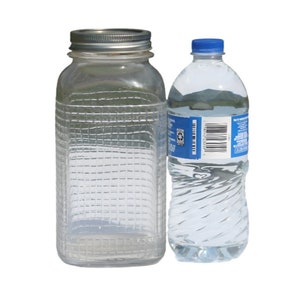 Wafel vierkante kwart pot, Owen Illinois wafel kwart pot, wafel glazen pot, Owen Illinois glas, Owens Illinois raster ontwerp pot, wafel ontwerp pot