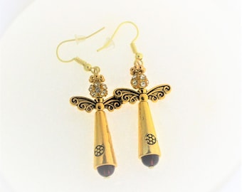 Gold Angels Earrings,Gold Angel Dangle Earrings,Gold Angel Drop Earrings,Gold Angel Trumpet Earrings,Gold Angel Christmas Earrings,Angel