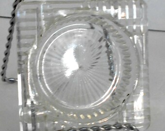 Cenicero cuadrado pequeño, cenicero de vidrio transparente, cenicero cuadrado de vidrio transparente, cenicero de cristal cuadrado Art Déco, cenicero cuadrado Art Déco, cenicero de vidrio