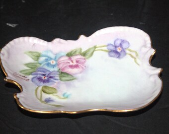 Trinket Dish,Hand Painted China,Signed Clara Tennent,Cottage Decor,Lemon Server Dish,Gold Trim Tray,Vanity Tray,Soap Dish,Shabby Chic,Dish