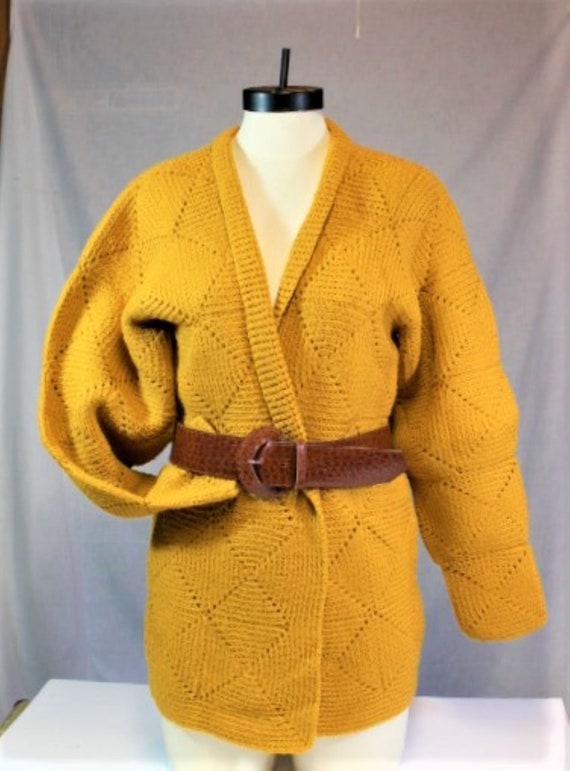 Pumpkin Gold Crochet Sweater,Handmade Crochet Car… - image 1