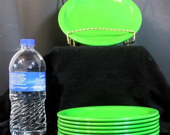 Set of 8 Small Plates,Green Apple Melmac Plate,Green Texas Ware Salad Plate,Melamine Plate,Texas Ware Plate,Melamine Dishes,Plastic Ware