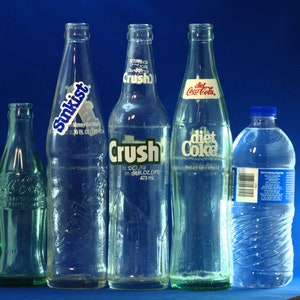 Set of 4 1980 Soda Bottles,1980 Sunkist Soda Bottle,Crush Soda Bottle,Diet Coke Soda Bottle,Coca Cola Soda Bottle,Soda Bottles Collectables
