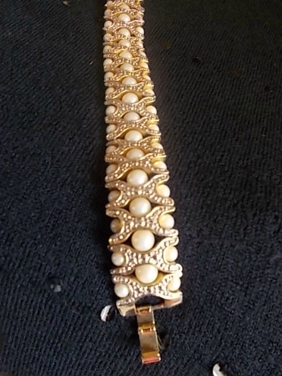 Vintage Pearl Gold Silver Bracelet, Pearl Silver … - image 1