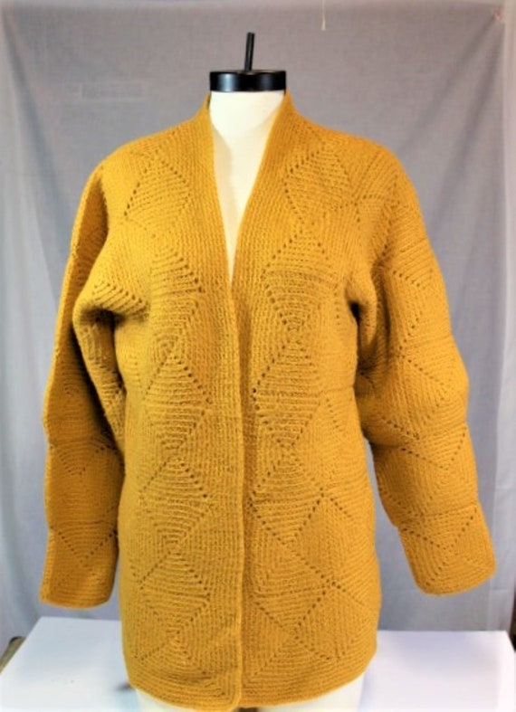 Pumpkin Gold Crochet Sweater,Handmade Crochet Car… - image 5