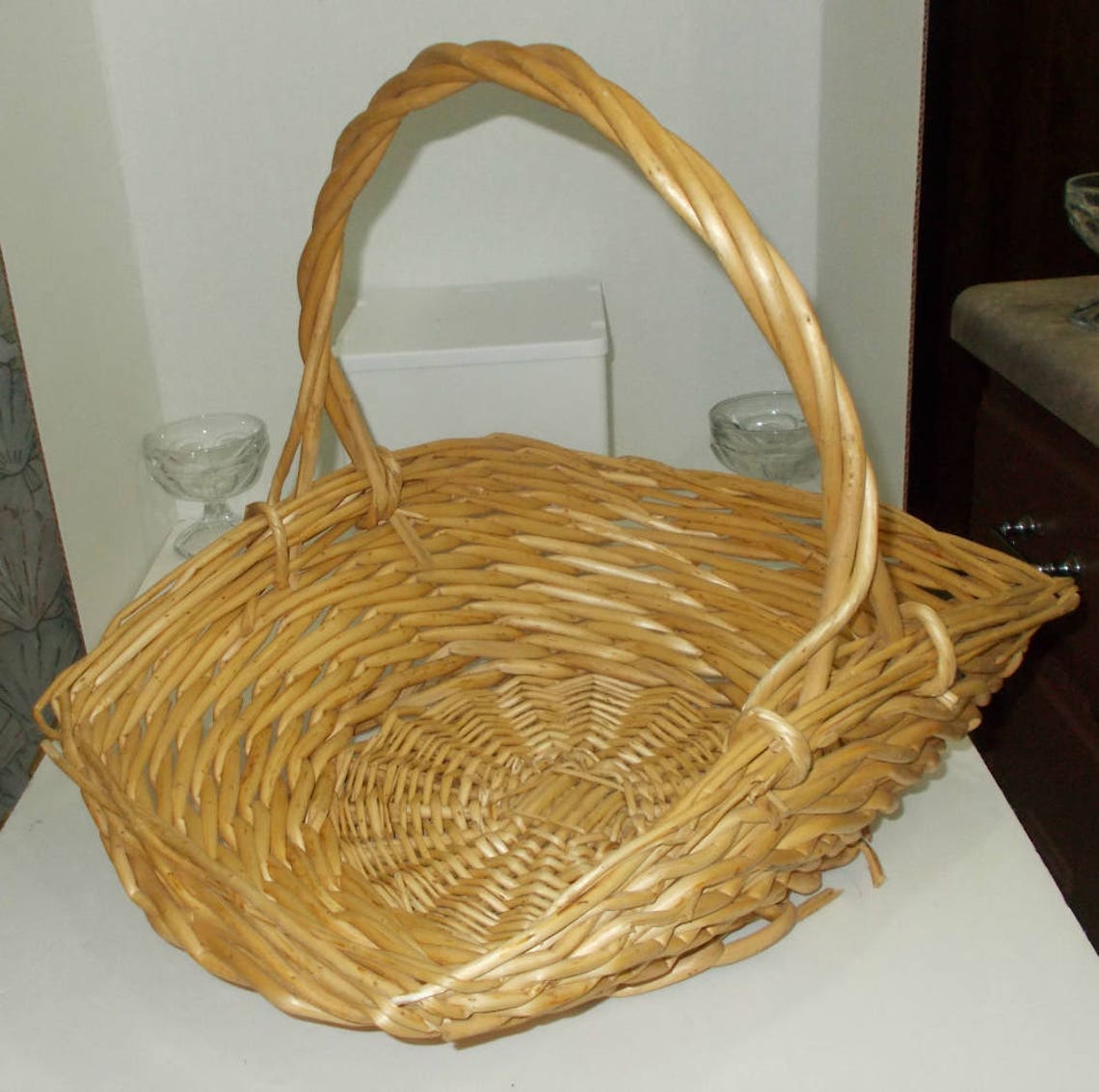 Large Wicker Basketlarge Square Wicker Basketlarge Twig Etsy