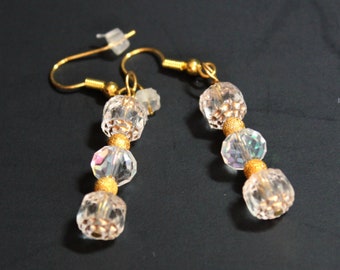 One of a Kind Earrings,Fancy Clear Crystal Gold Earrings,Clear Crystal Gold Dangle Earrings,Crystal Dangle Earrings,Clear Crystal Earrings
