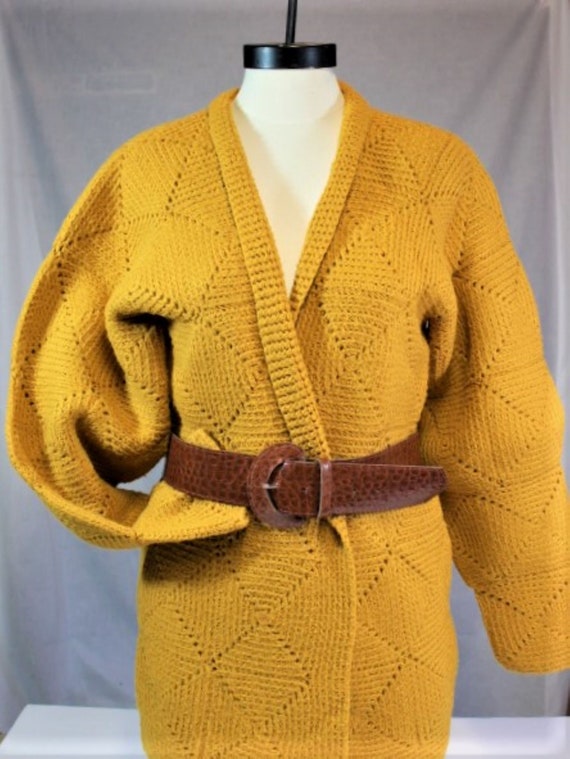 Pumpkin Gold Crochet Sweater,Handmade Crochet Car… - image 3