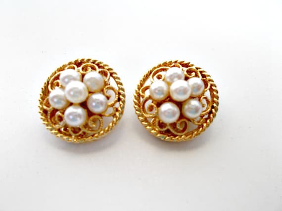 Round Gold Pearl Clip Earrings,Gold Pearl Clip Ea… - image 5
