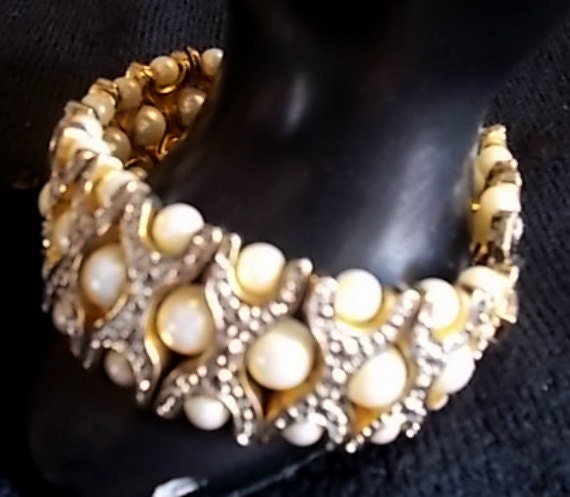 Vintage Pearl Gold Silver Bracelet, Pearl Silver … - image 2