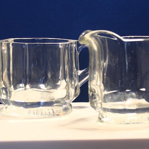 Heavy Glass Creamer and Sugar Bowl,Hexagon Cream and Sugar,Creamer and Sugar Bowl,Heavy Clear Glass 6 Sided Cream and Sugar,6 Panel S & C