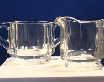 Heavy Glass Creamer and Sugar Bowl,Hexagon Cream and Sugar,Creamer and Sugar Bowl,Heavy Clear Glass 6 Sided Cream and Sugar,6 Panel S & C