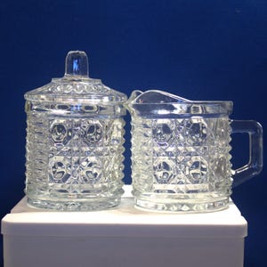 Federal Glass,Windsor Glass,Button And Cane Glass,Cream and Sugar Set,Button and Cane Cream and Sugar,Windsor Cream and Sugar Set