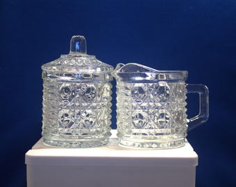 Federal Glass,Windsor Glass,Button And Cane Glass,Cream and Sugar Set,Button and Cane Cream and Sugar,Windsor Cream and Sugar Set