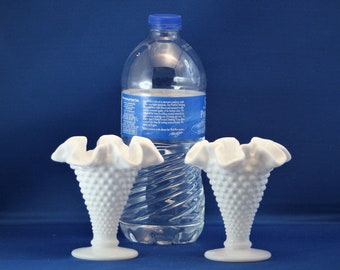 Pair Hobnail Milk Glass Mini Vases,Hobnail Fenton Milk Glass Vase,Milk Glass Ruffle Trumpet Vase,Milk Glass Ruffle Cone Vase,Fenton Glass
