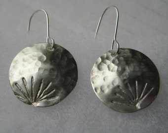 Hammered silver circle dangles.