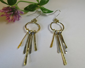 Golden hoops with gold and silver dangles