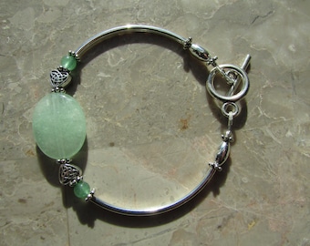 Celtic Heart and green quartz silver bracelet