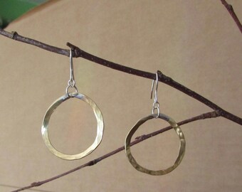 Gold tone hammered hoop earrings