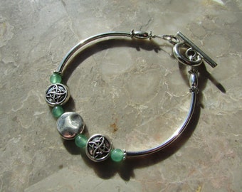 Celtic knot silver beads with aventurine stone bead bracelet