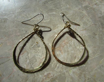 Brass textured tear drop earrings
