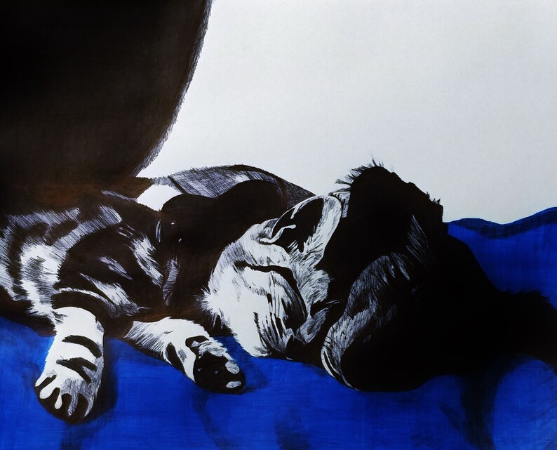 Original OOAK pen drawing puppy and kitten