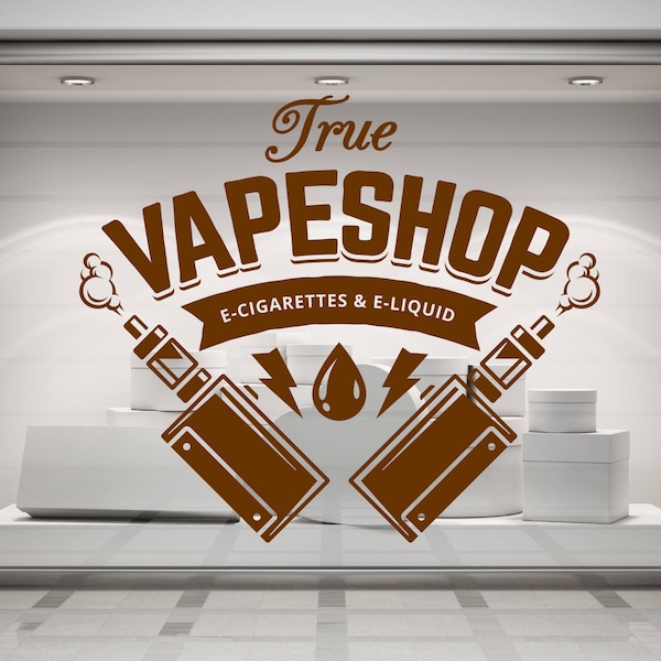 Vape Shop. Electronic Cigarette, Wall/Window Shop art, vinyl decal sticker. Various colours and size options.(#204)