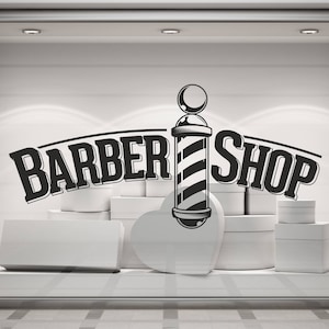 Barber Shop. Barbers Pole, Wall/Window Shop art, vinyl decal sticker. Various colours and size options.172 image 1