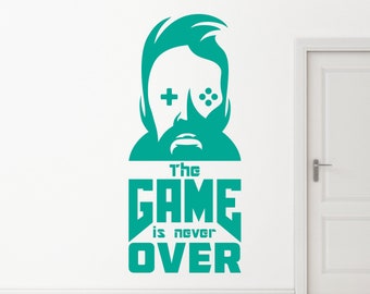 The Game is Never Over, Game Over Gamer Playstation, Xbox, Nintendo, Wall Sticker Decal Art.(#292)