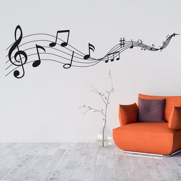 Adhesivo decorativo para pared con notas musicales. Cualquier color y tamaño.(#301)