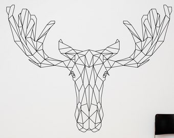 Geometric Moose Elk Trophy Head Vinyl wall sticker decal art. Any colour and a choice of sizes.(#249)