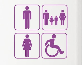 Ladies, Gents, Family & Disabled Toilet Bathroom Restroom Sign Wall Decal Sticker. Any color and size.(#211)