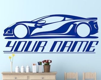 Sports Car & Personalized Name. Wall vinyl sticker decal.(#120)