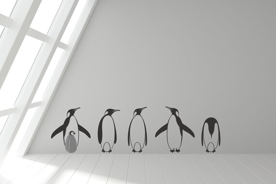Penguin Parade with Baby Chick & Eggs  Vinyl wall sticker decal art. Any colour and a choice of sizes.(#323)