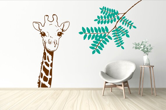 Giraffe & Acacia Branch Sticker for Windows, Walls and more, Any Size and Colour combination (325)