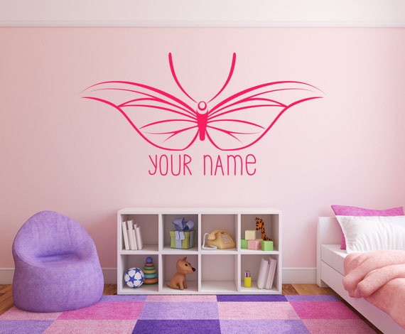 Personalized Name & Butterfly. Vinyl wall art decal sticker. Any color and size.(#100)