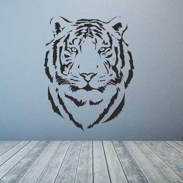 Tête de tigre. Sticker mural vinyle art. N'importe quelle couleur et choix de tailles. (#87)